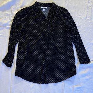 Charter Club Petite Medium Black and white polka dots blouse, soft V-neck